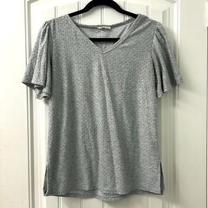 Grey V-neck Short Sleeve Top
